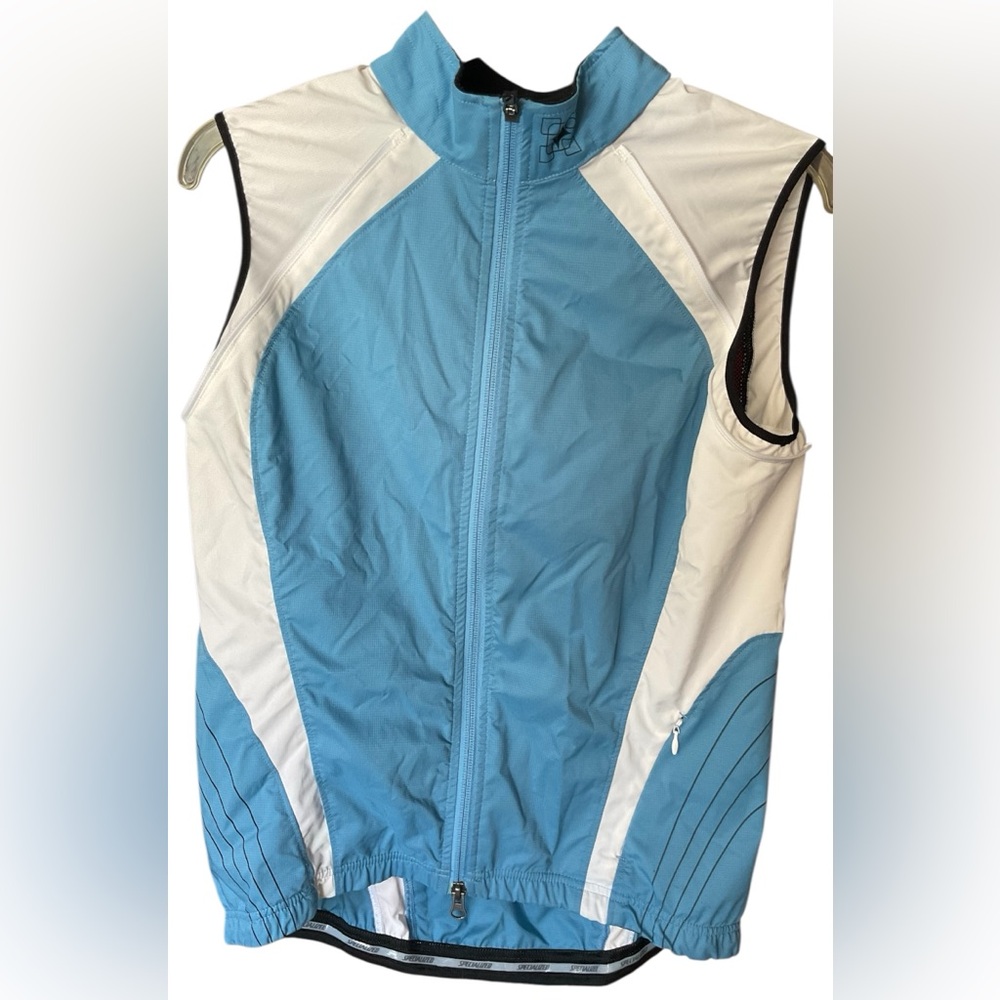 SPECIALIZED Cycling Windbreaker  Womens M Blue White Vest Bicycle